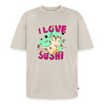 I LOVE SUSHI – Katzen T-Shirt (Unisex) - Beige