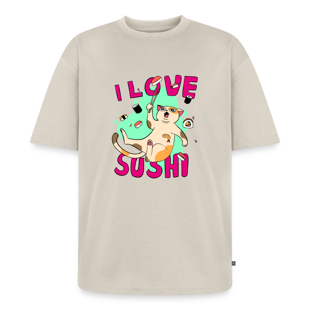 I LOVE SUSHI – Katzen T-Shirt (Unisex) - Beige