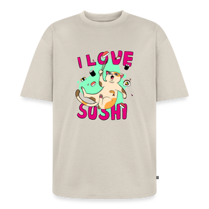 I LOVE SUSHI – Katzen T-Shirt (Unisex) - Beige