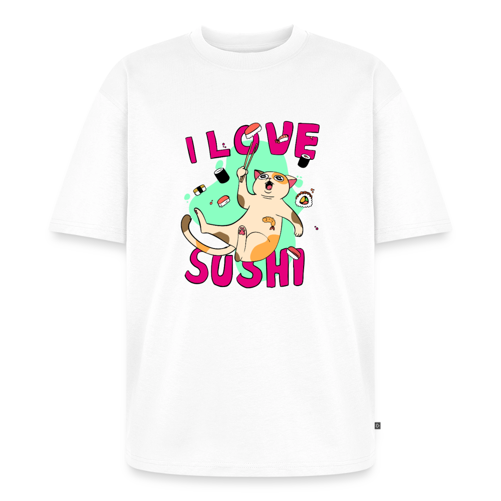 I LOVE SUSHI – Katzen T-Shirt (Unisex) - Weiß